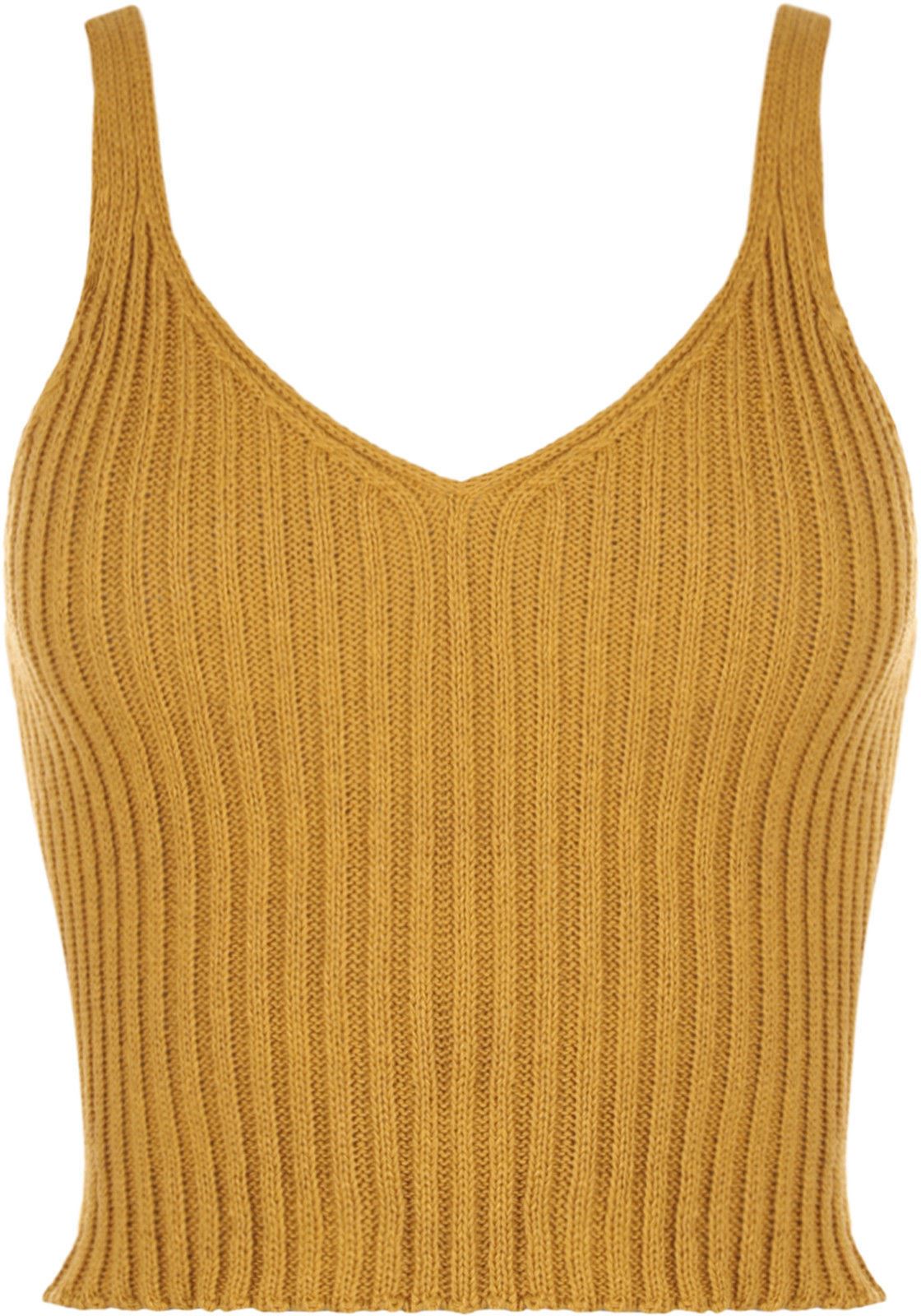 Womens Knitted Ribbed Bralet V Neck Crochet Sleeveless Cami Belly Crop Top