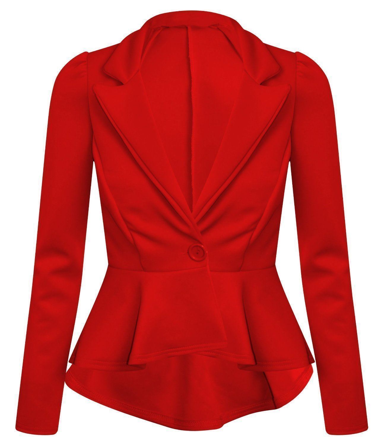 Ladies Crop Frill Shift Slim Fit Peplum Blazer Women Front One Button Jacket Top