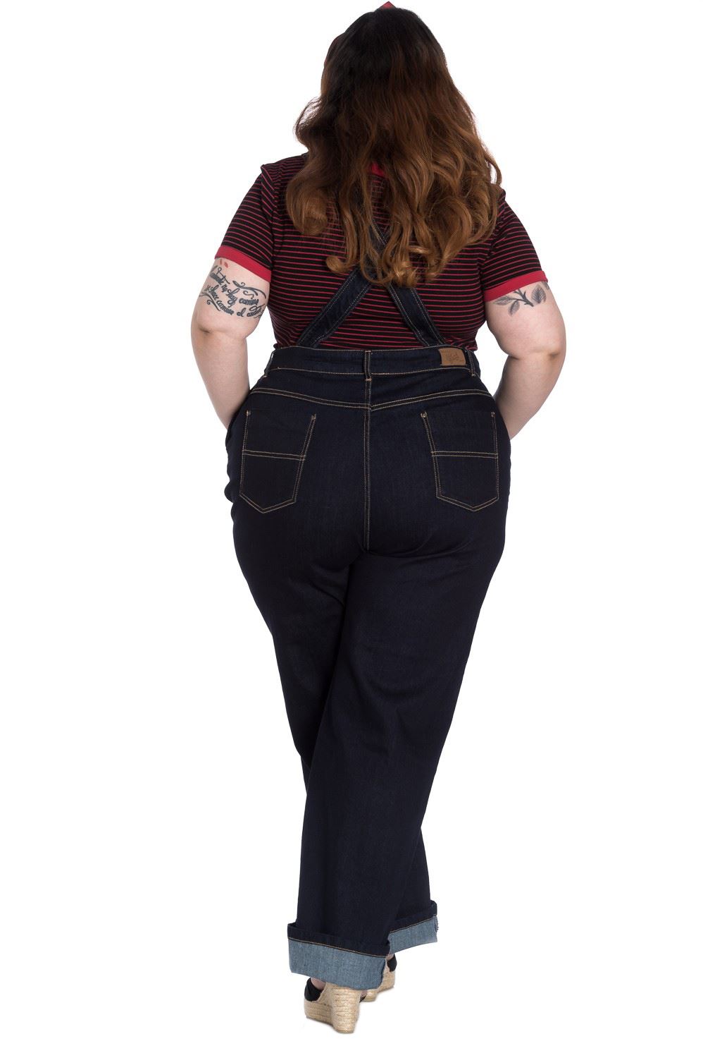 Hell Bunny Ella May Rockabilly Vintage Style Contrast Stitching Denim Dungarees