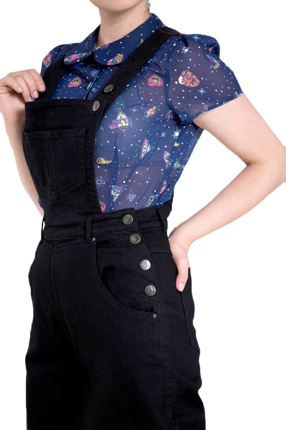 Hell Bunny Ella May Rockabilly Vintage Style Contrast Stitching Denim Dungarees