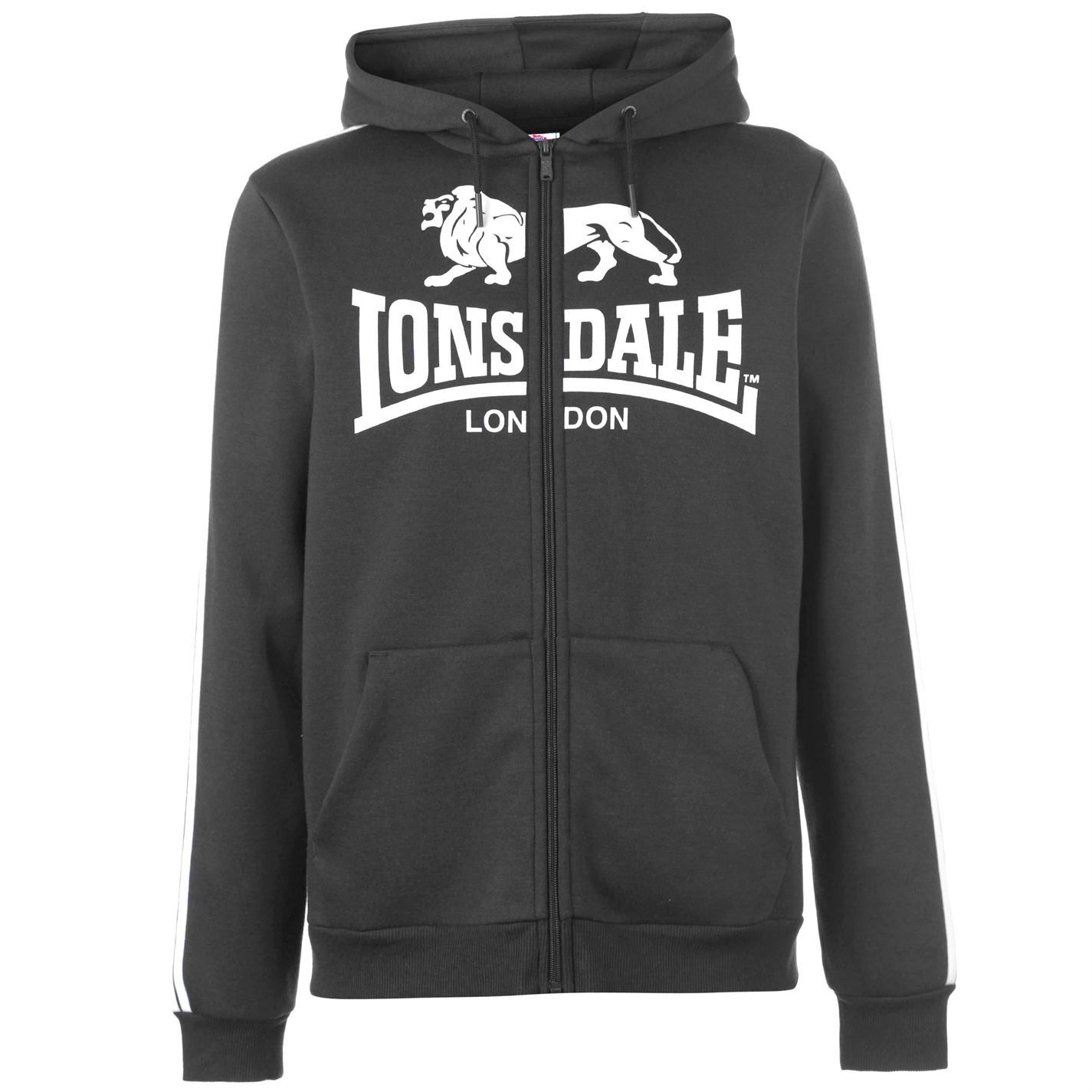 Lonsdale 2 Stripe Logo Full Zip Hoody Mens Hoodie Top Sweatshirt Sweater