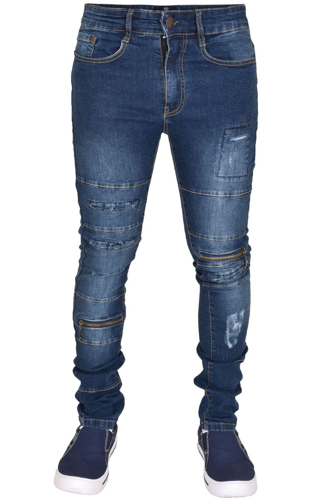 G72 Mens Ripped Straight Leg Zip Fly Skinny Fit Jeans Western Denim Zipper Pants