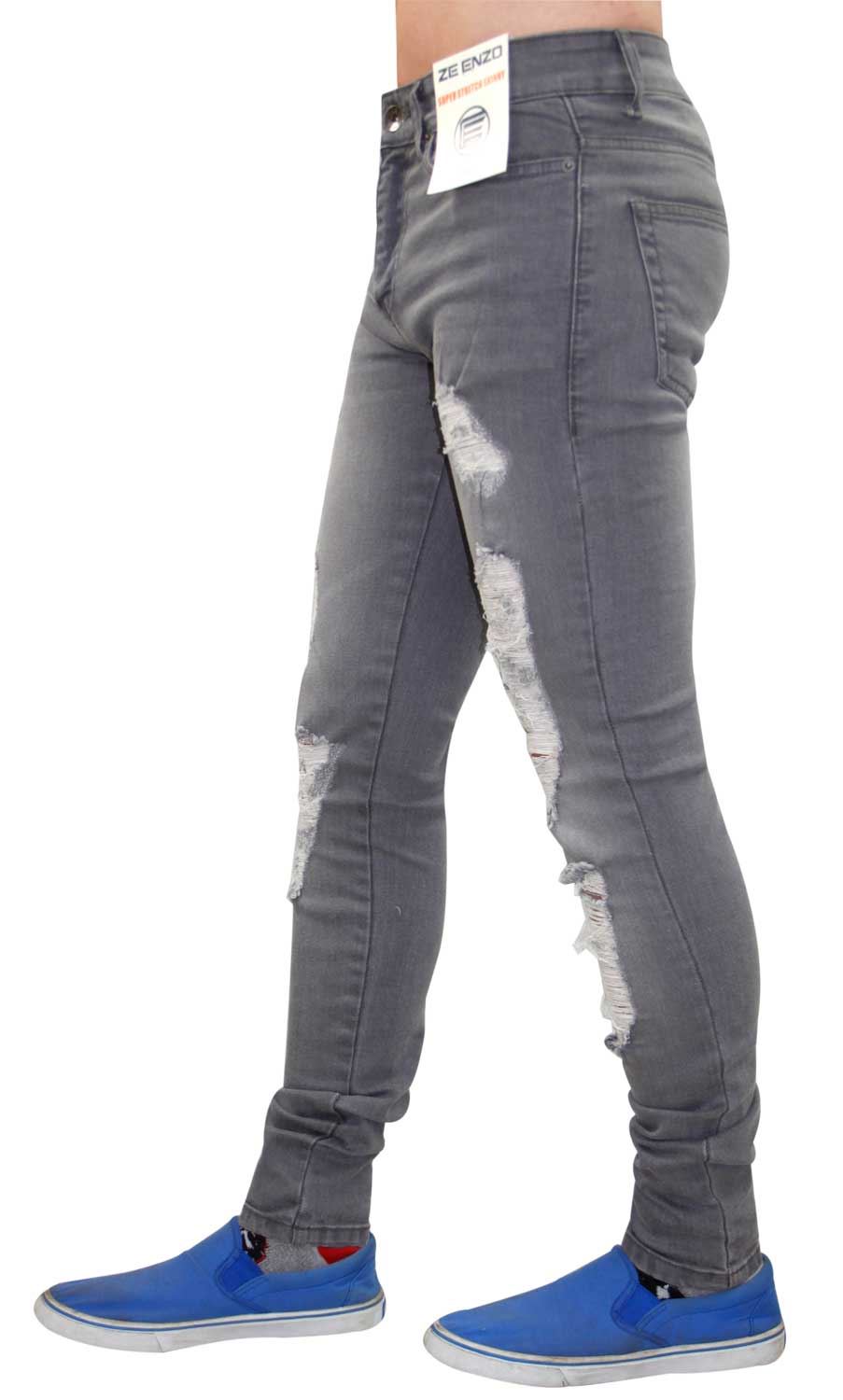 Men Enzo EZ376 Super Skinny Fit Stretch Ripped Style Denim Jeans Trousers Pants