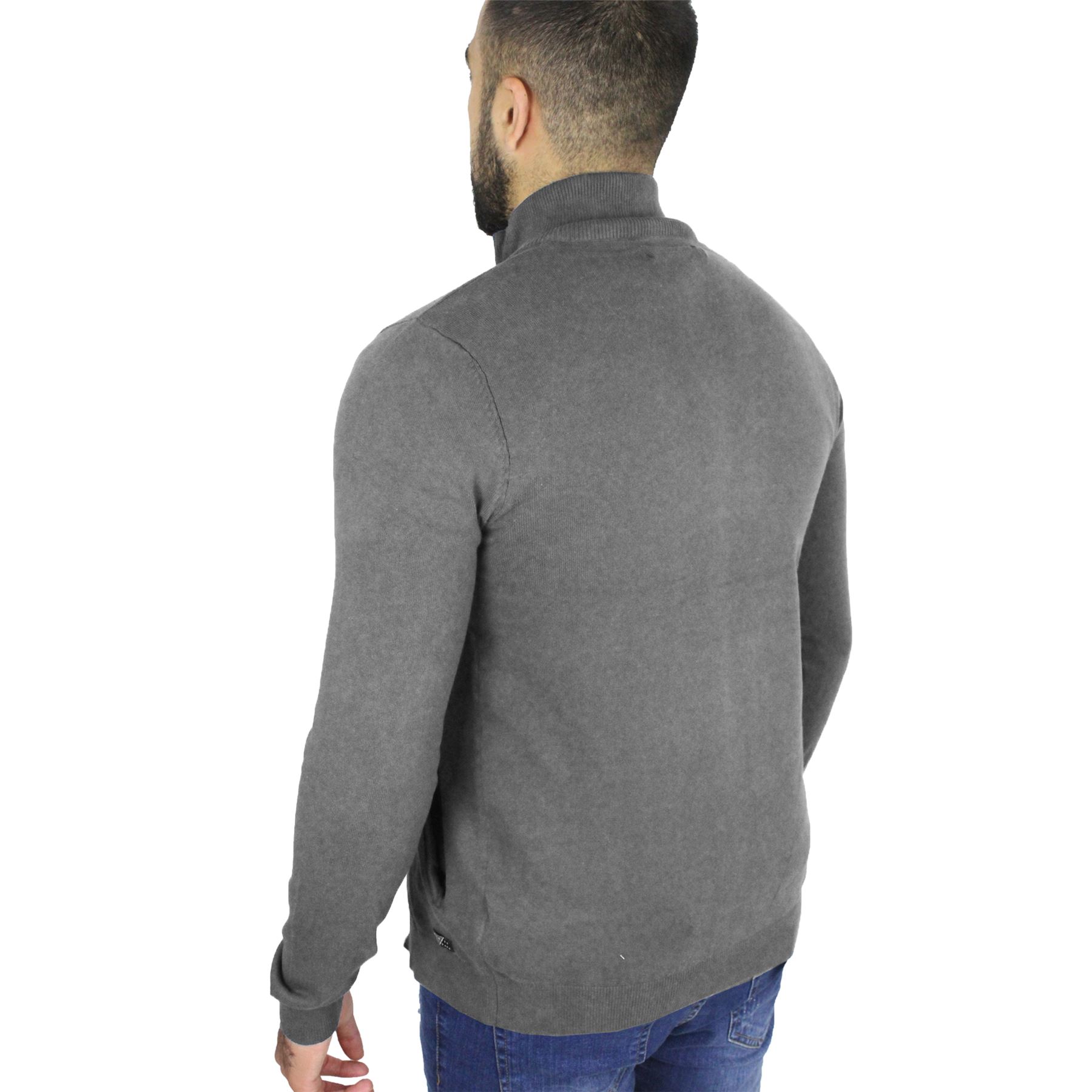 Mens Broken Standard Long Sleeve Thin Knitted Funnel Neck Zip Up Sweater Jumper