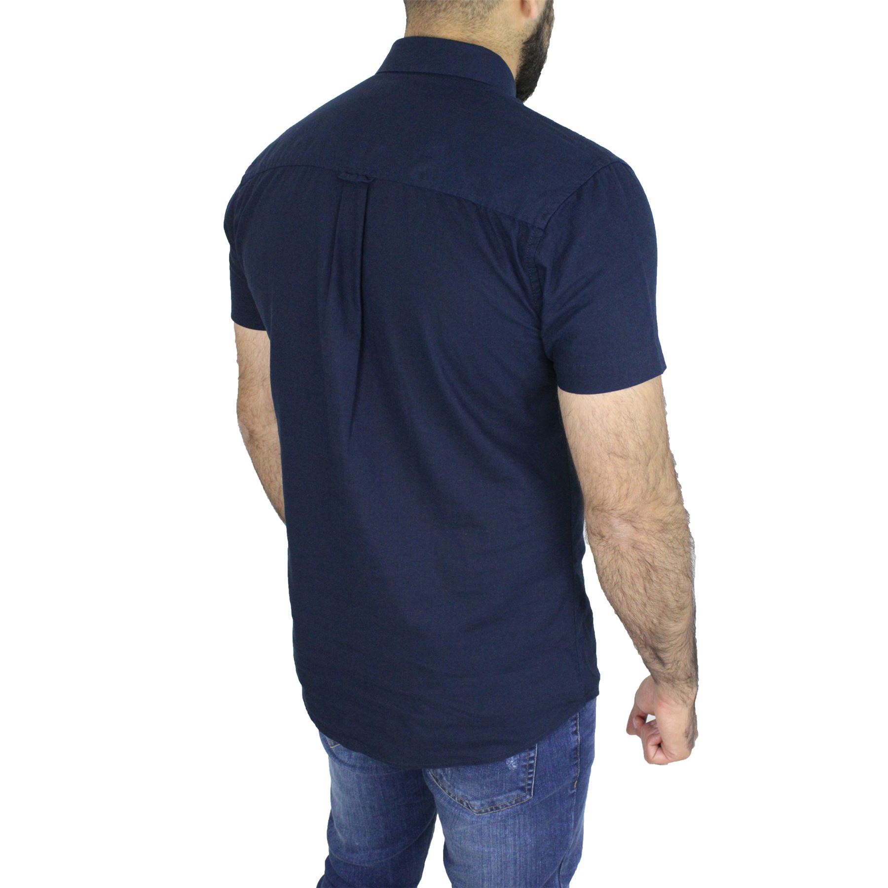 Mens Broken Standard Short Sleeve Casual Smart Cotton Linen Plain Button Shirt
