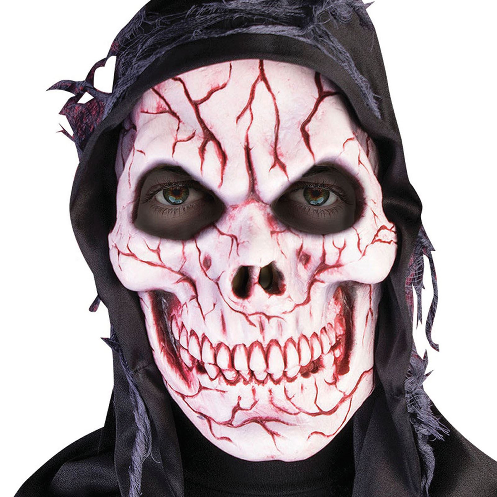 Con cappuccio teschio insanguinato Maschera Mietitore Zombie Horror Halloween DIABLO DIAVOLO Overhead UK