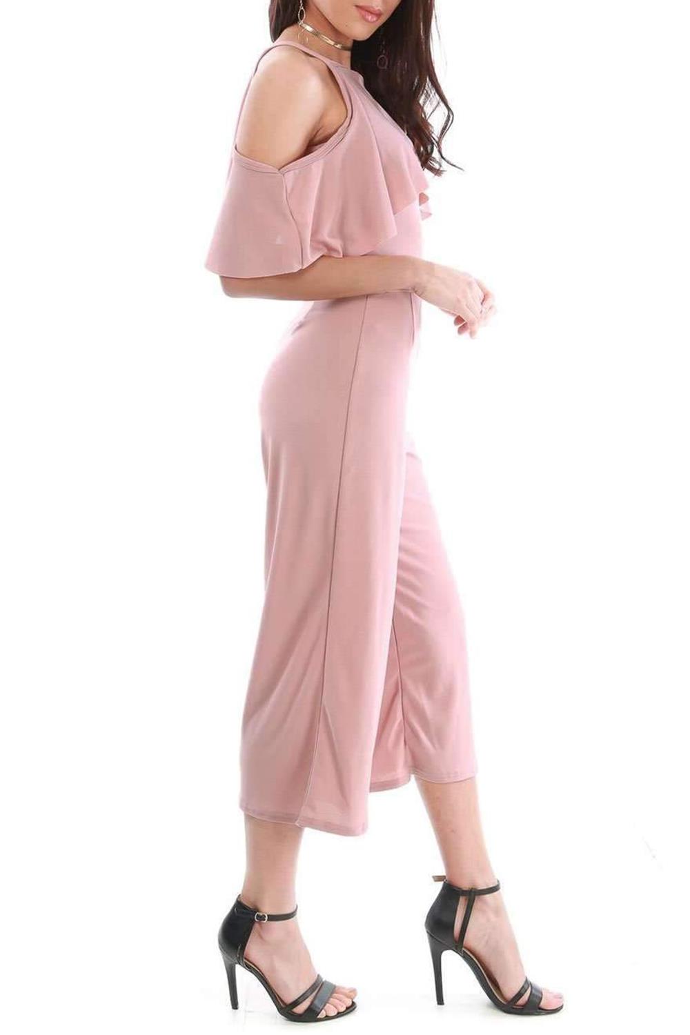 Womens All in One Culotte Stripes Strappy Cold Shoulder Frill Palazzo Jumpsuit