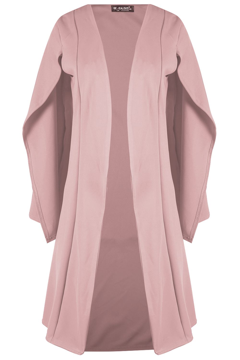 Womens Longline Midi Length Cape Ladies Shawl Collared Open Placket Blazer Coat