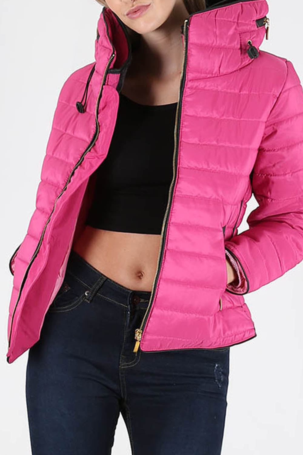 Womens Ladies Puffer Bubble Padded Faux Fur Collar Quilted Hooded Jacket Coat