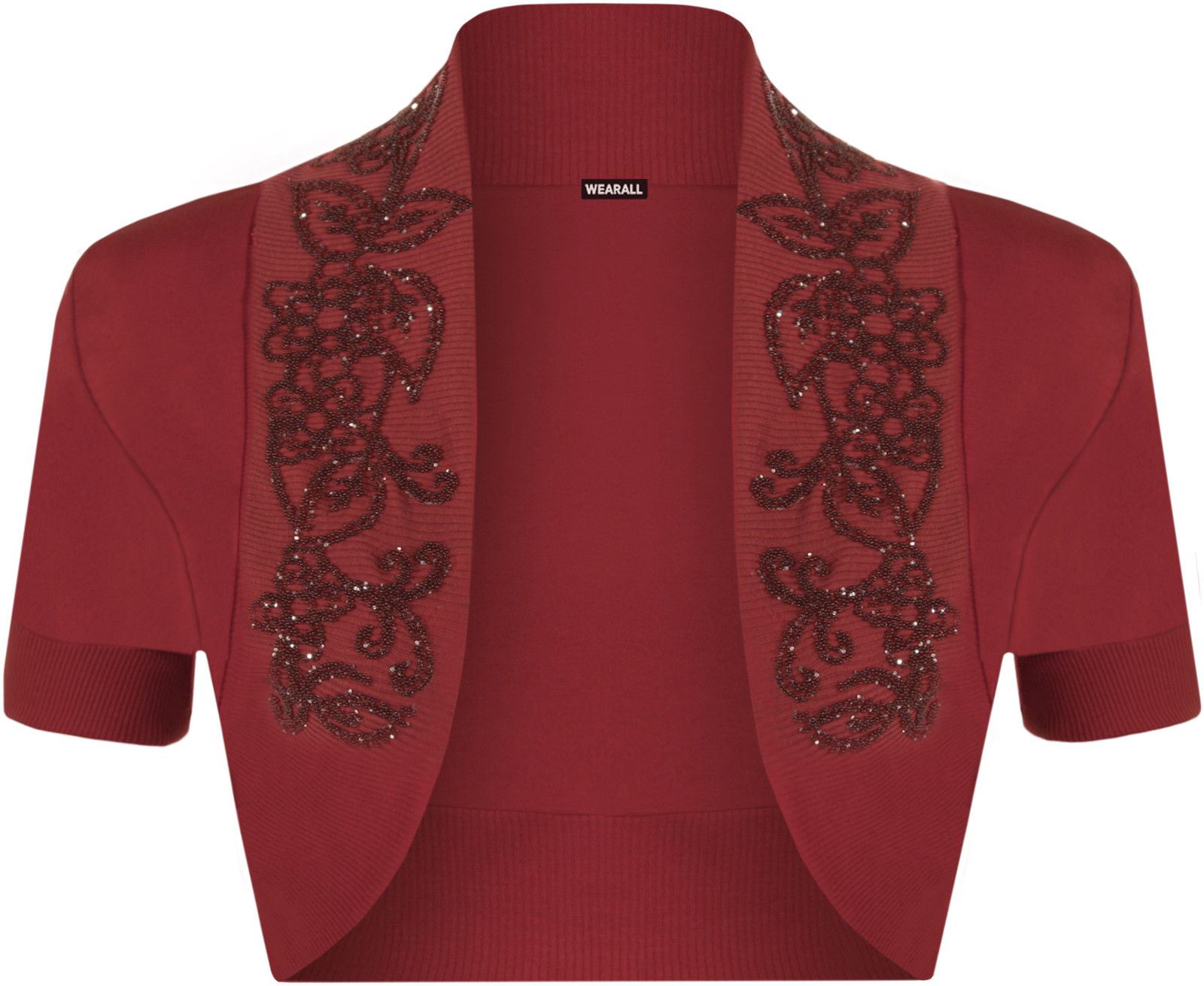 Ladies Womens Cap Sleeves Bolero Open Beaded Sequin Cropped Stretchy Shrug Top