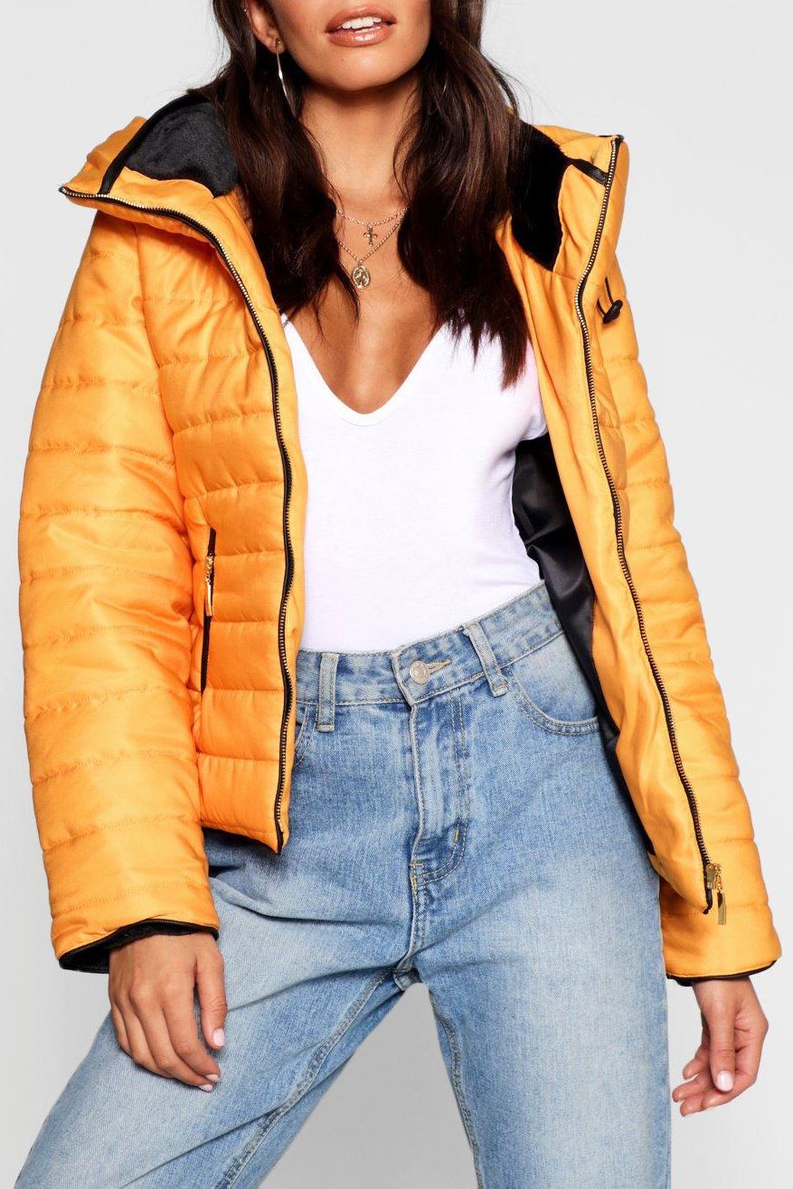 Womens Ladies Puffer Bubble Padded Faux Fur Collar Quilted Hooded Jacket Coat