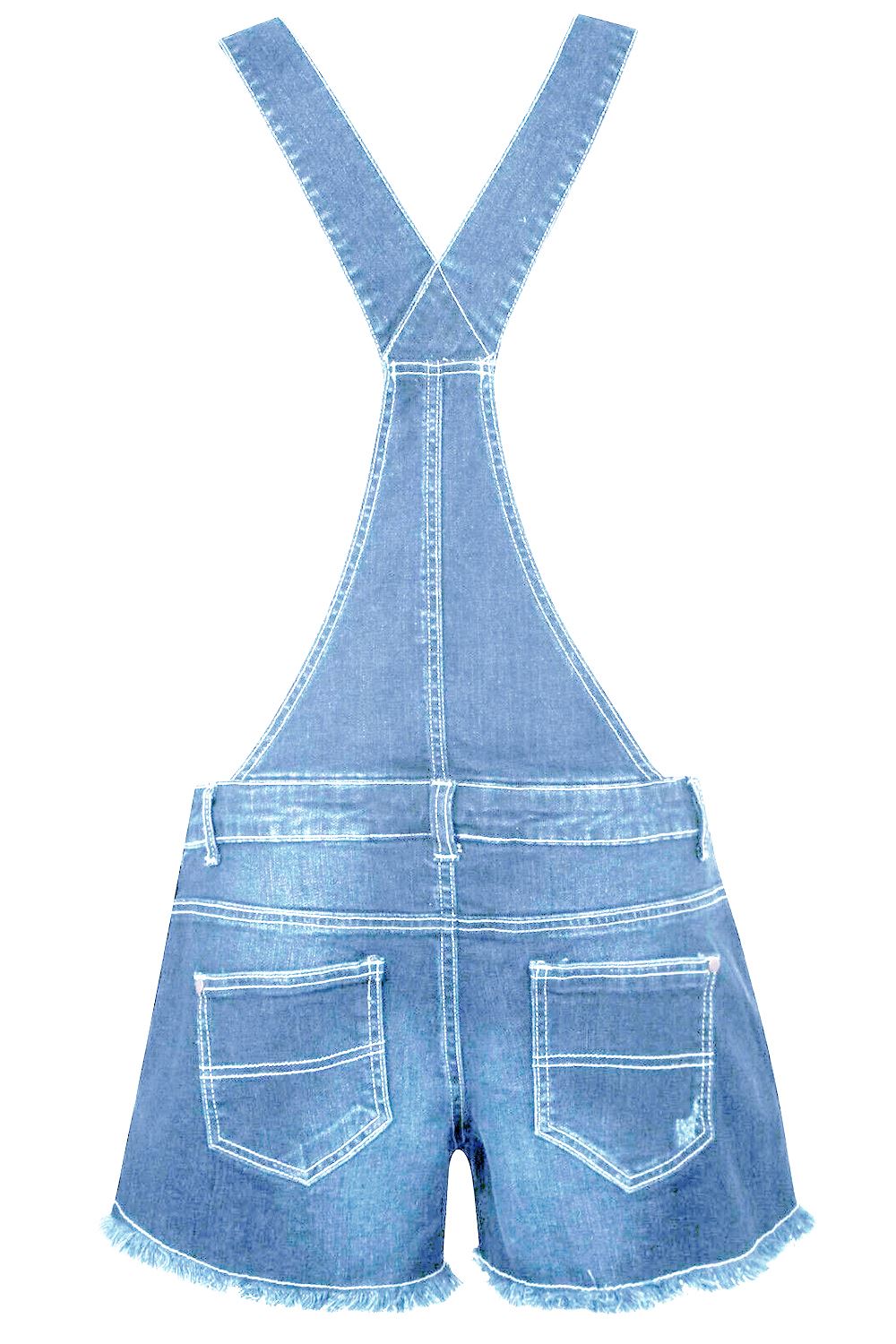 Womens Ladies Playsuit Frayed Denim Jeans Light Wash Shorts Dungaree Jumpsuit