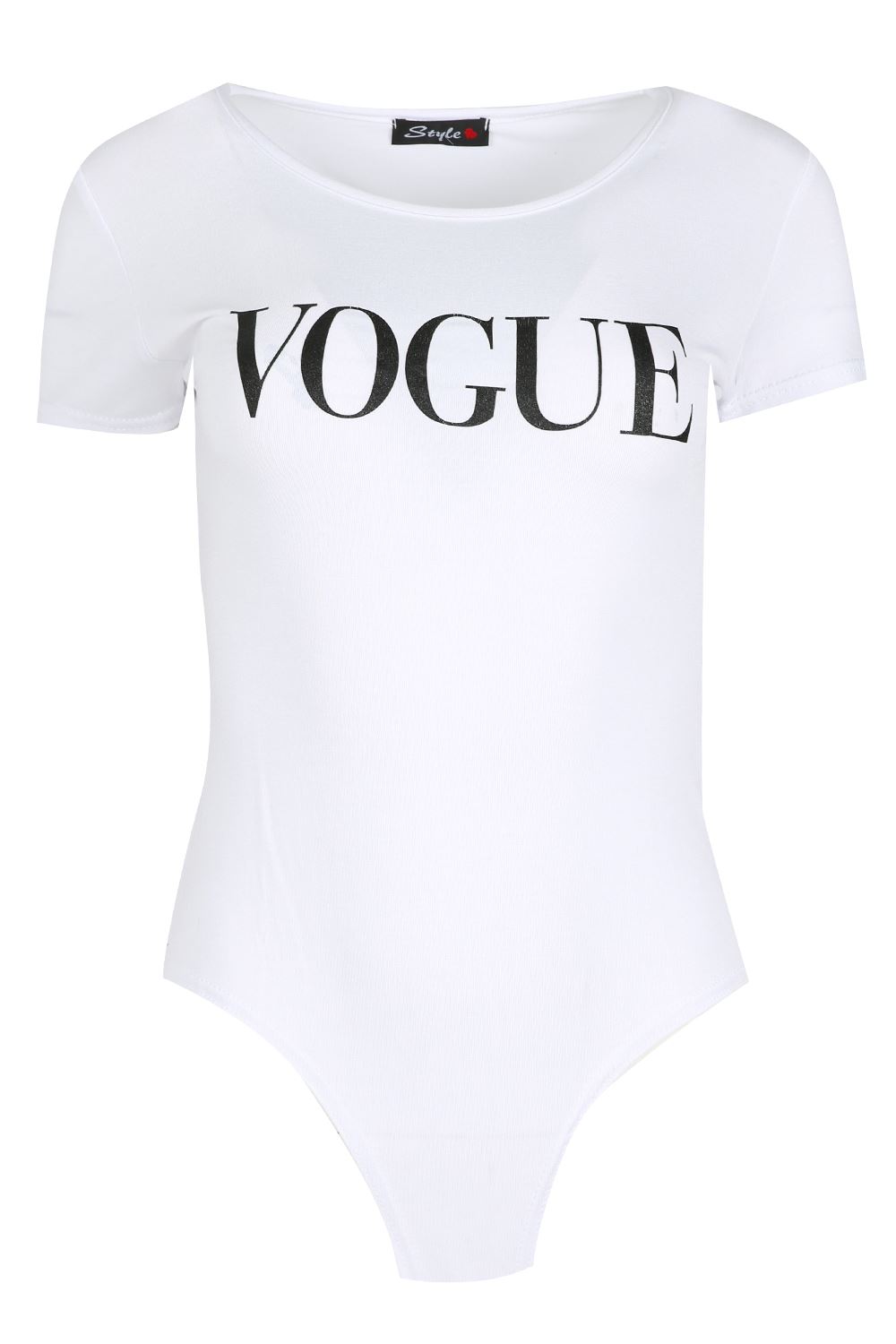 Womens Short Sleeve Jersey Vogue Printed Top Leotard Ladies Stretchy Bodysuit