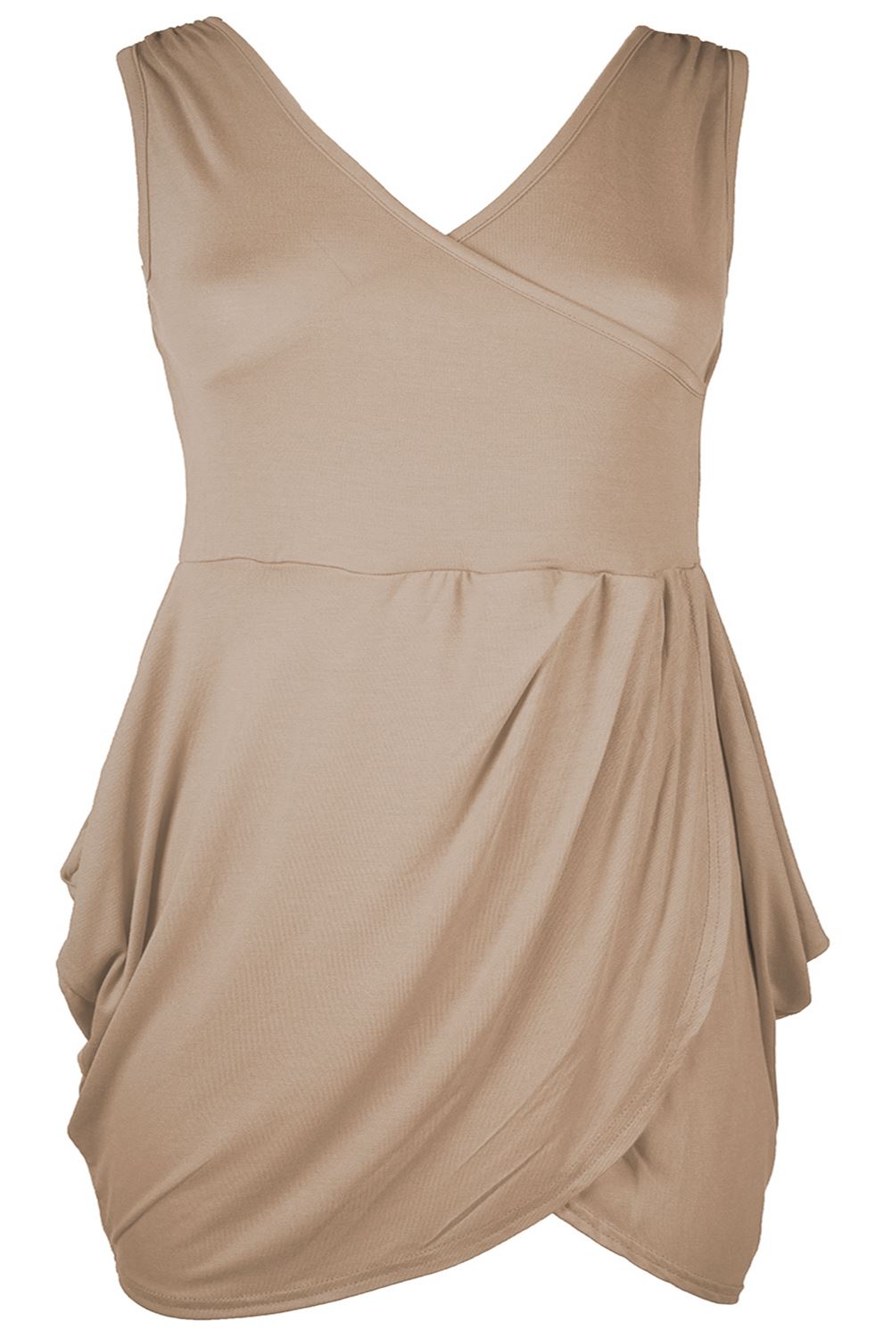 Plus Size Womens Ladies V Neck Wrap Over Tunic Tulip Shape Party Mini Dresses