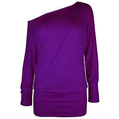 Womens Ladies Batwing Off Shoulder One Shoulder Top Long Sleeve Top Plus Sizes