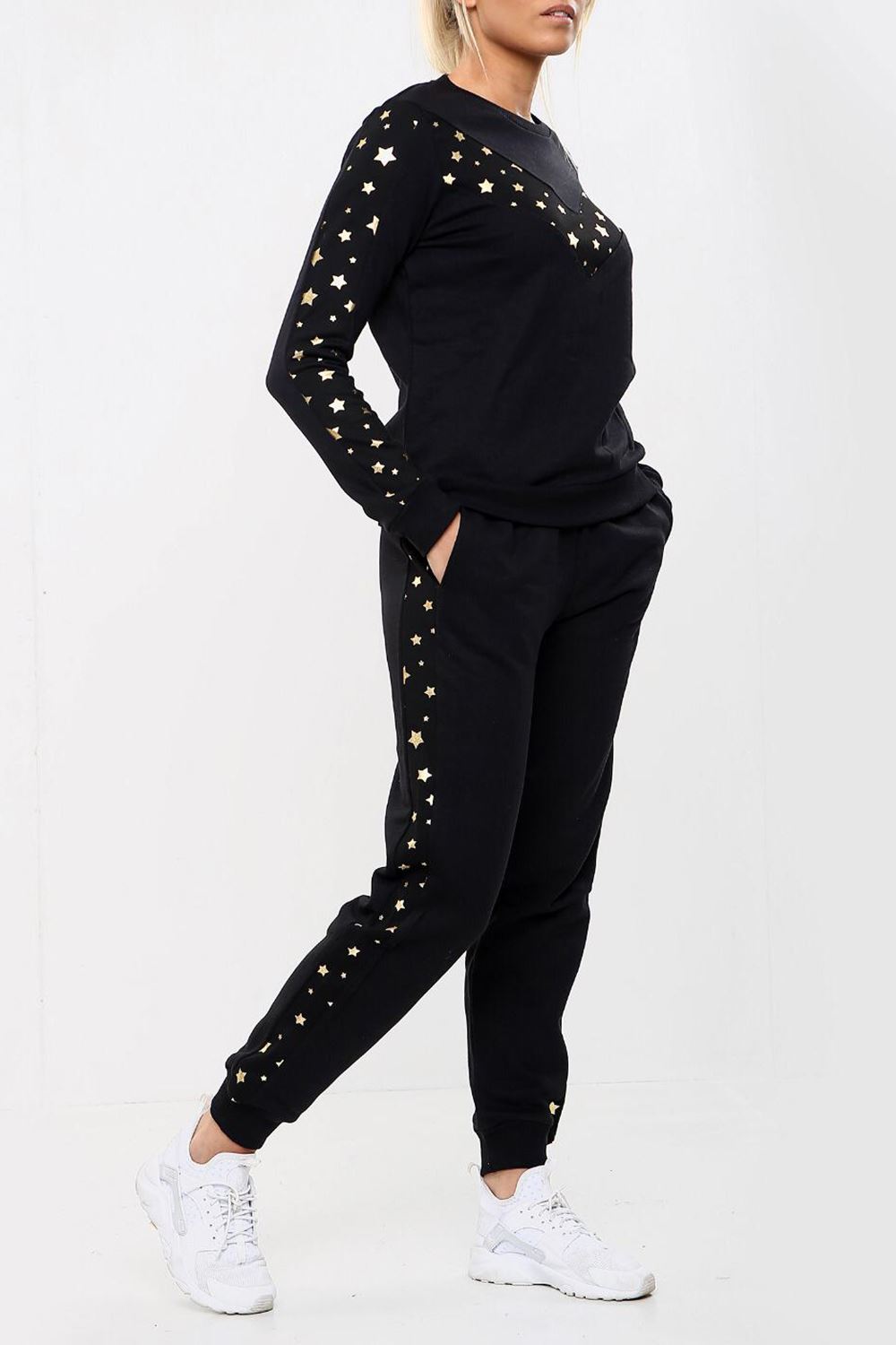 Da Donna con stelle stampate in lana scollo tondo Lounge Wear Leggero Tuta Da Ginnastica