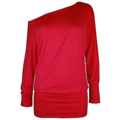 Womens Ladies Batwing Off Shoulder One Shoulder Top Long Sleeve Top Plus Sizes