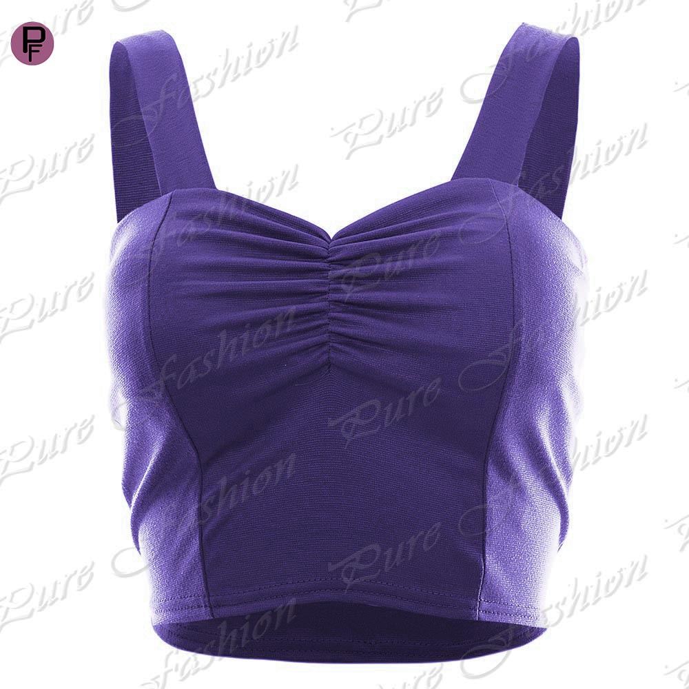 Womens Ladies Padded Summer Stretch Strappy Cropped Vest Bra Boobtube Bralet Top