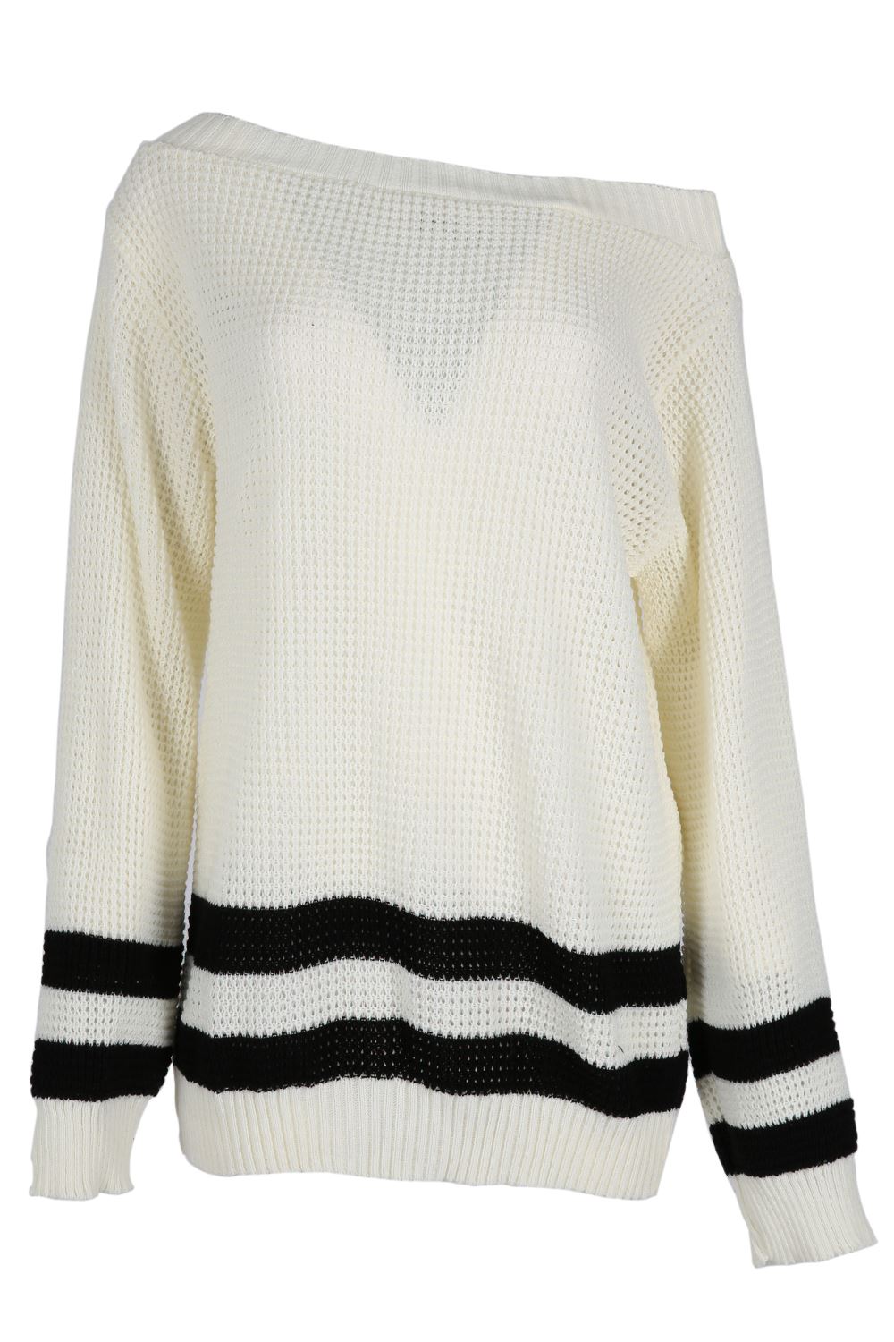 Womens Oversized Off Shoulder Rib Knit Jumper Chunky Knitted V Neck Bardot Top