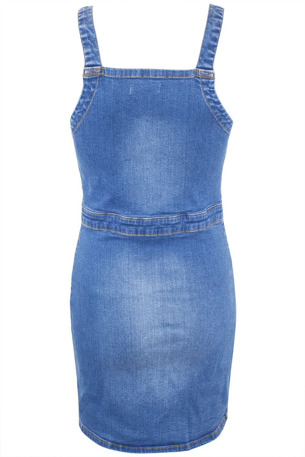 Ladies Womens Pinafore Denim Overall Faded Pockets Strap Dungaree Mini Dresses