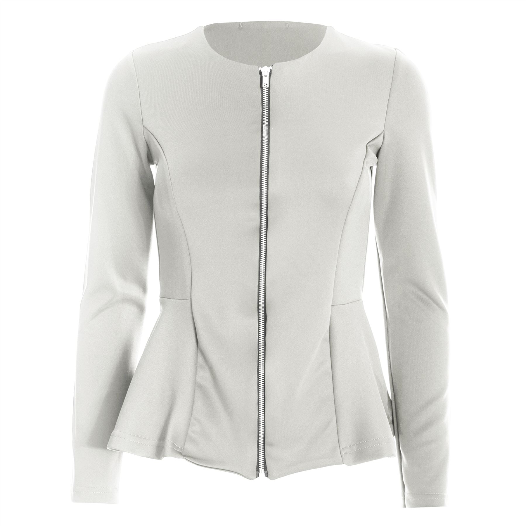 Womens Ladies Tailored FULL Sleeves Zip Up Peplum Ruffle Frill Jacket Blazer Top