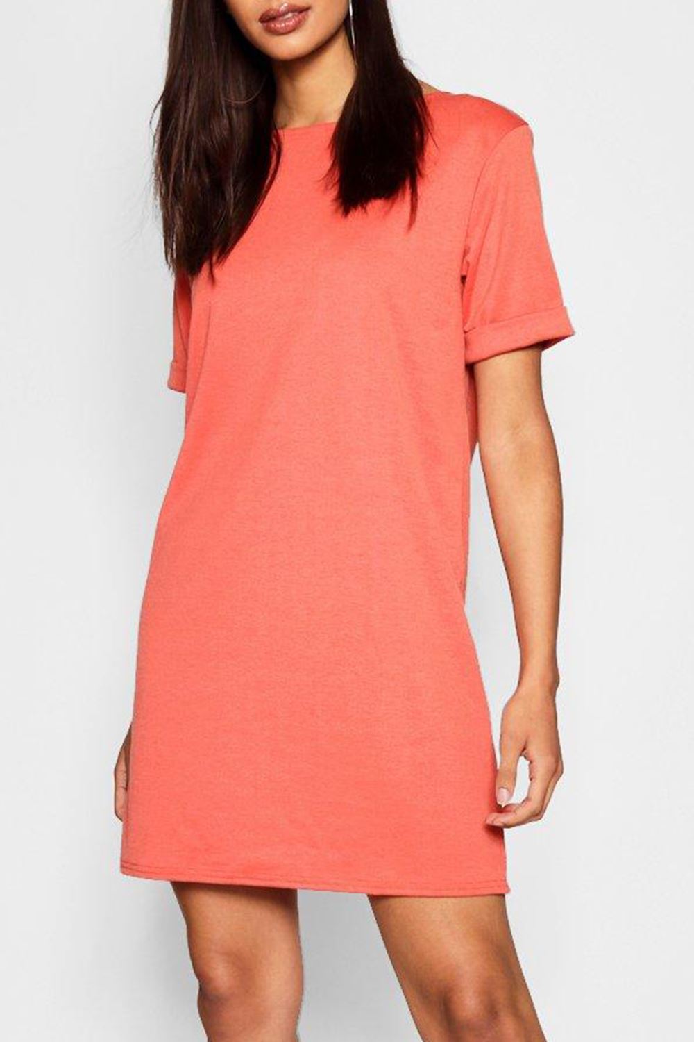 Women/'s Ladies Turn up Sleeve Plain Mini Classic PJ Shirts Baggy Elegance Dress