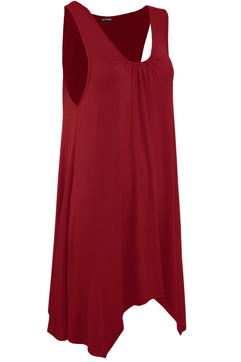 Da Donna con elastico Swing Increspato Senza Maniche Svasato Hanky Orlo Mini Dress Top