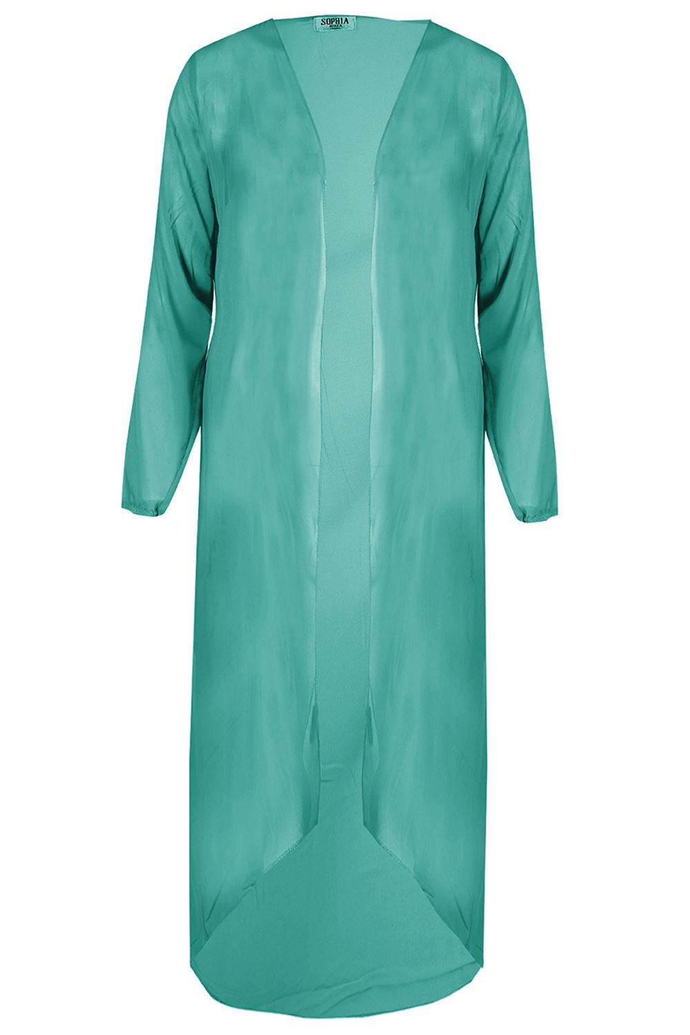 Women Ladies Long Sleeve waterfall Open Front Mesh Through Midi Chiffon Cardigan