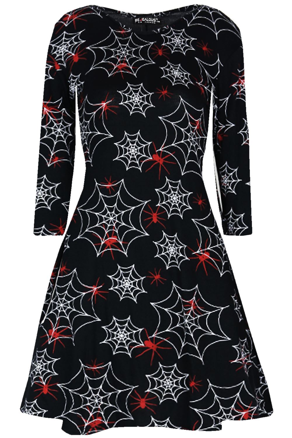 New Ladies Women Skull Bone Web Party Costume Spider Halloween Smock Swing Dress