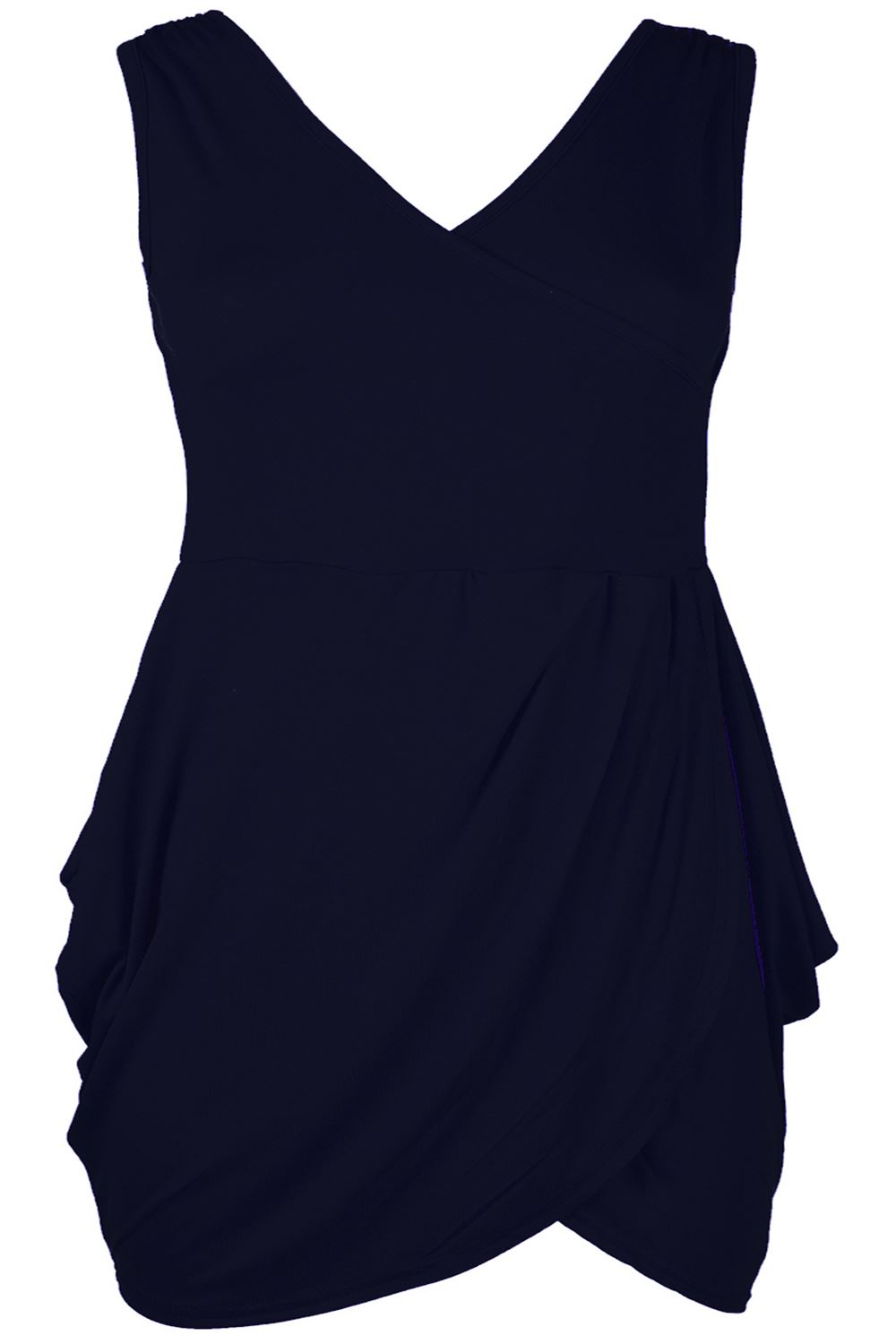 Plus Size Womens Ladies V Neck Wrap Over Tunic Tulip Shape Party Mini Dresses