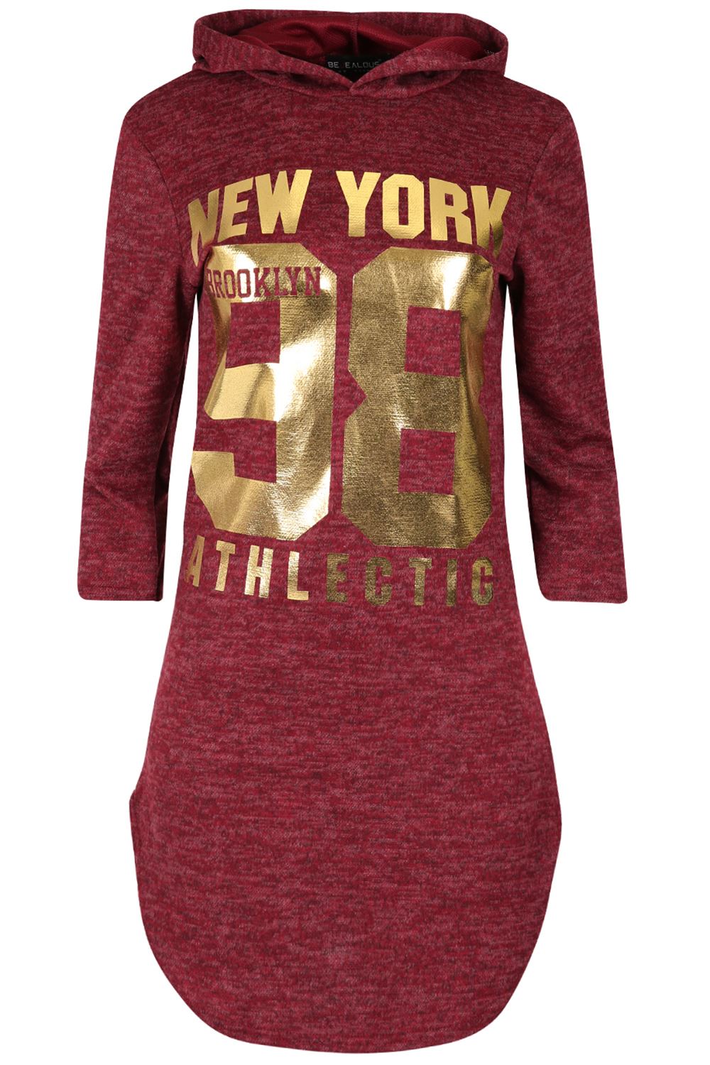 Womens Ladies Curved Hem New York 98 Gold Foil Overhead Marl Knitted Shirt Dress