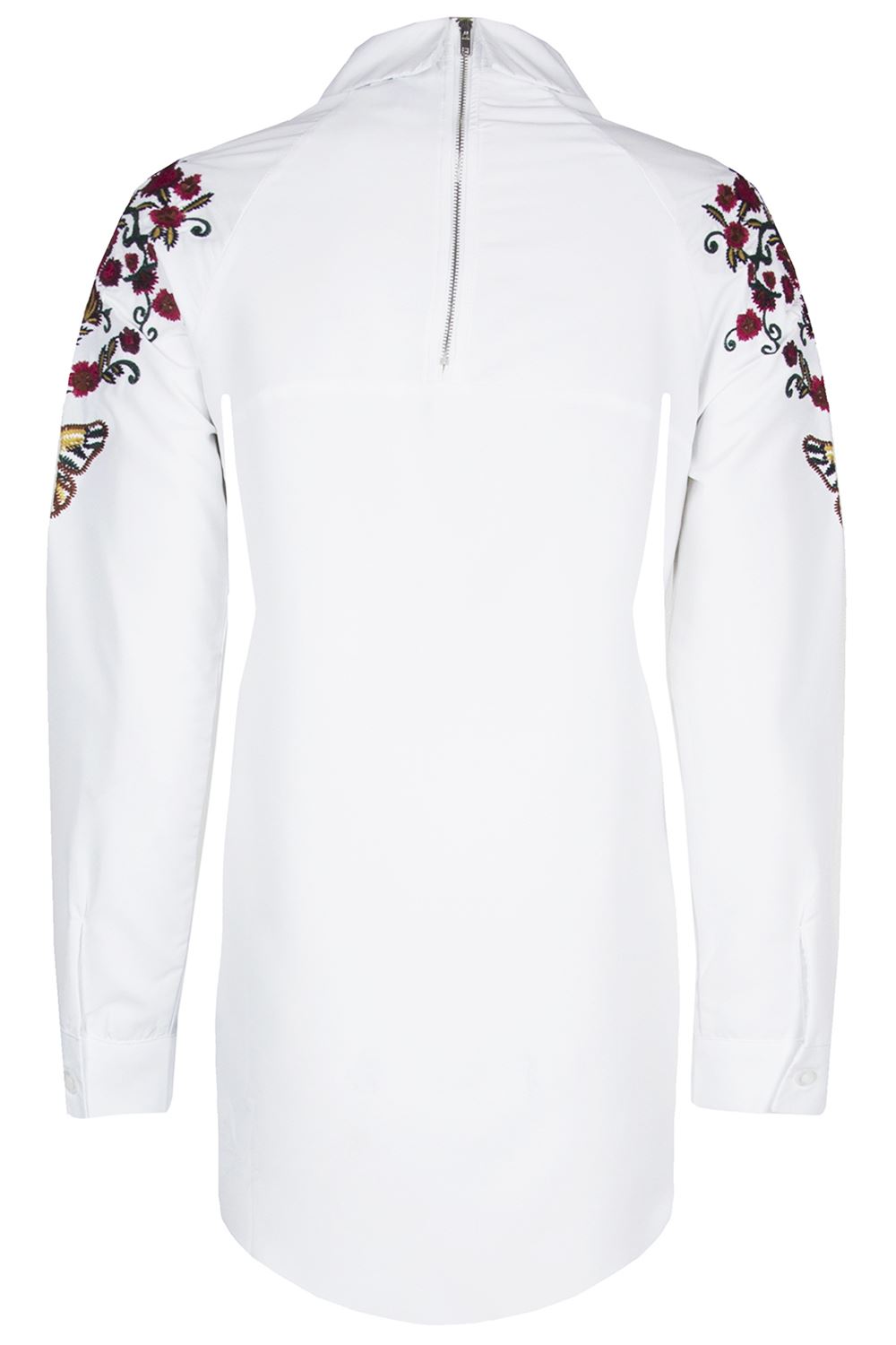Femme Dos Fermeture Éclair Épaule Floral Papillon broderie courbés Ourlet Robe Chemise