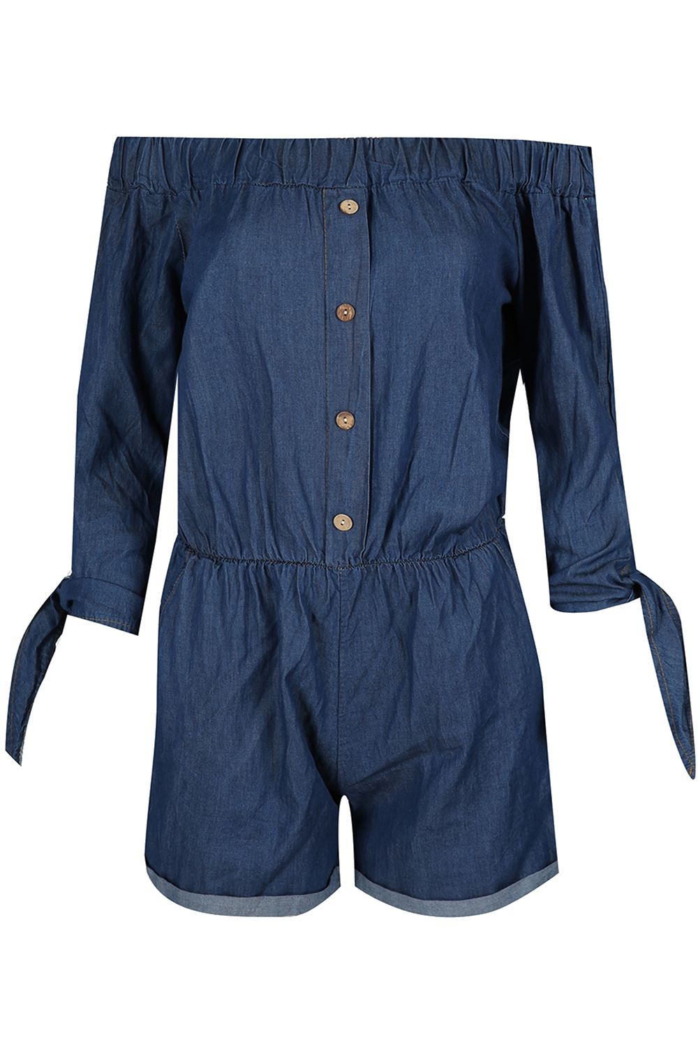 Ladies Womens Tie Sleeves Gathered Off the Shoulder Turn Up Bottom Dungaree