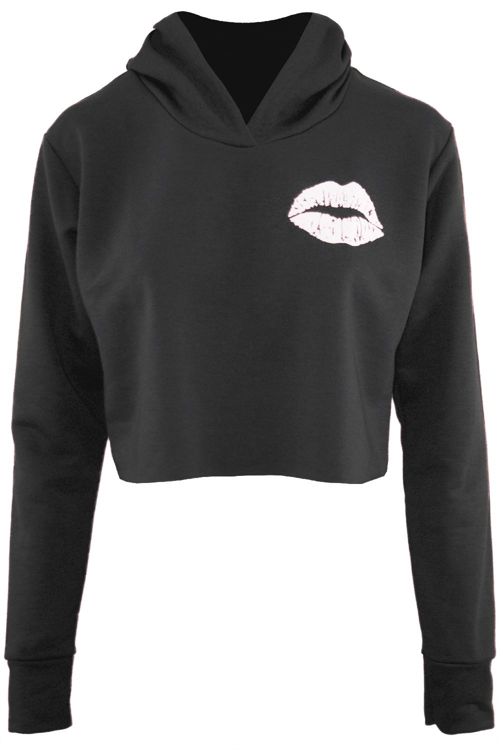Womens Long Sleeve Fleece Oversized Hoody Cute Lips Ladies Sweatshirt Crop Top