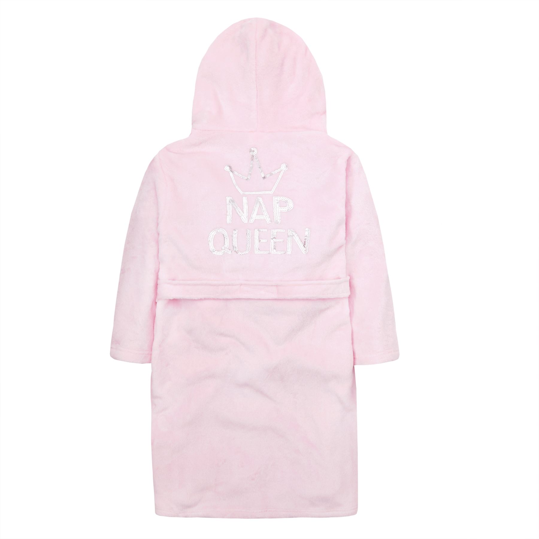 Girls Sequin Dressing Gown Robe Warm Soft Plush Fleece Hooded Slogan Princess