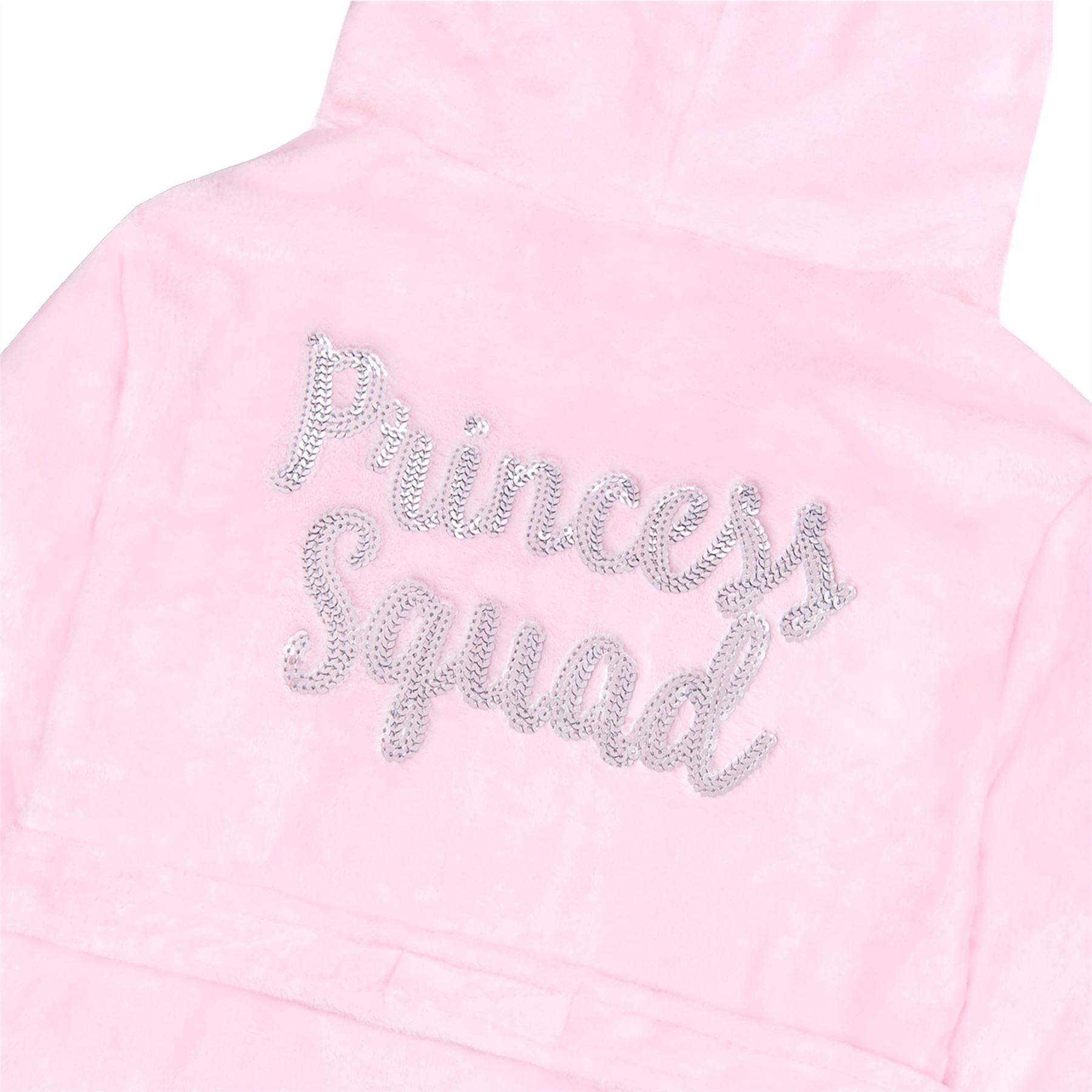Girls Sequin Dressing Gown Robe Warm Soft Plush Fleece Hooded Slogan Princess