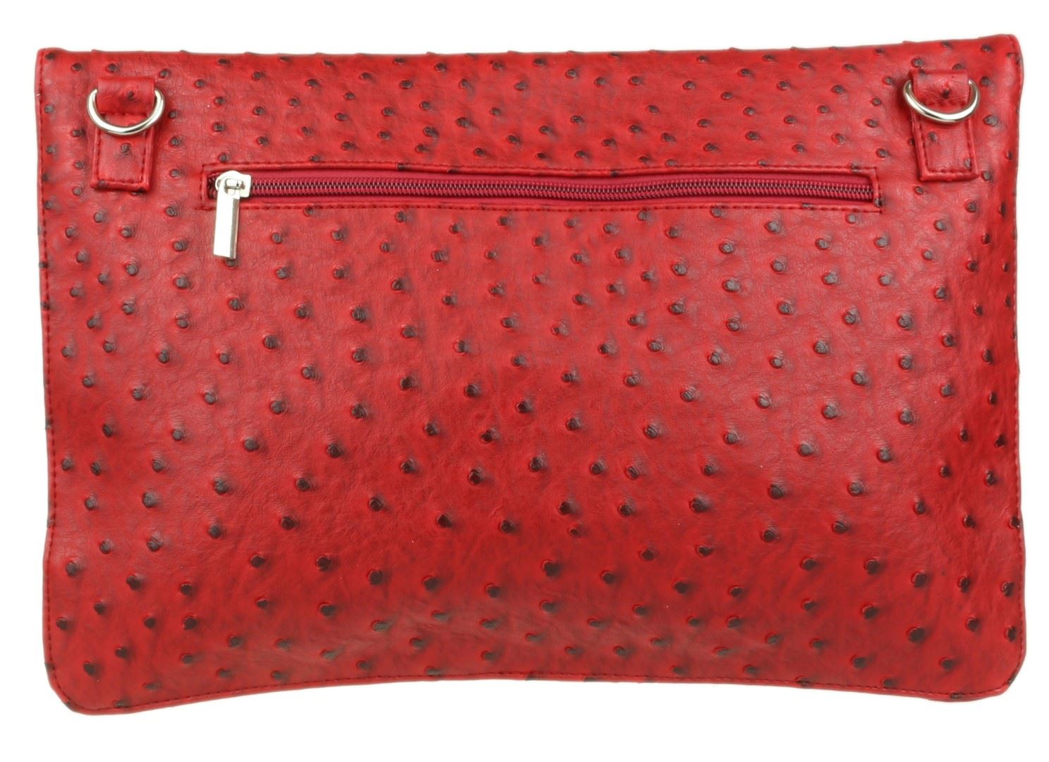 Womens Faux Leather Clutch Bag Ostrich Effect Plain Turn Twist Evening Party