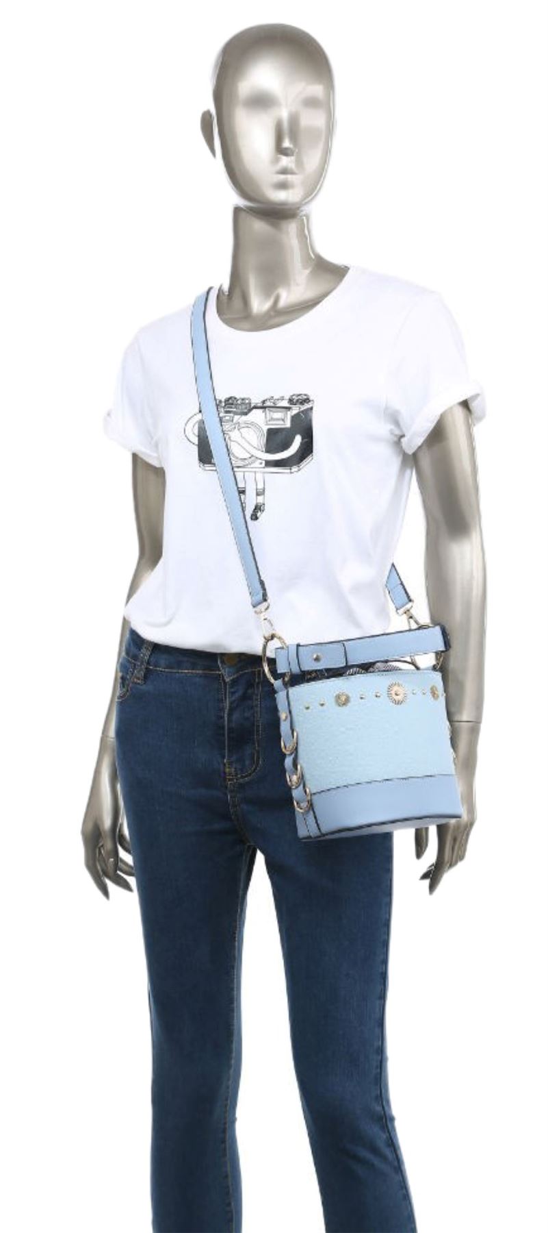 Top para mujer Tachonada Hebilla Hebilla De Tela cordón Bolso de Mano Rayas Casual