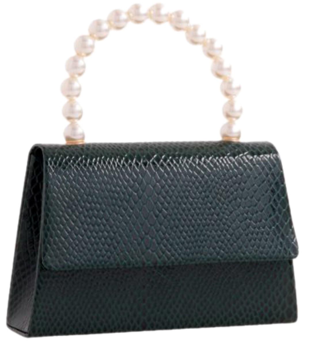 Ladies Croc Clutch Bag Pearl Handle Mini Evening Party