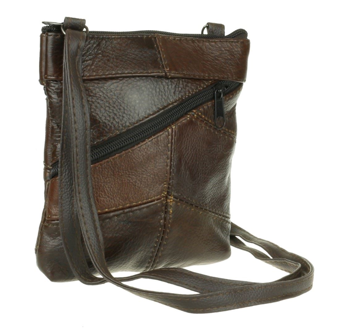 Womens Genuine Leather Shoulder Bag Asymmetric Zip Soft Stitched Crossbody