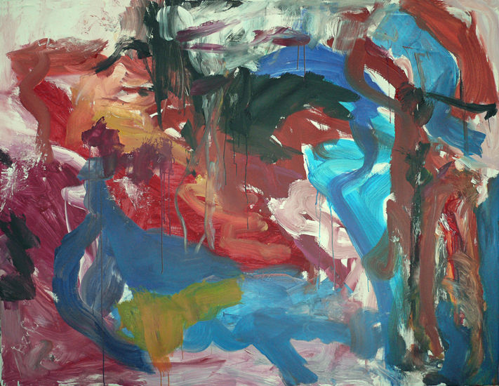 'Tomorrow is the question' - een modern, abstract en groot schilderij van Benfo; samen geschilderd door Ben Vollers & Fons Heijnsbroek; verkocht