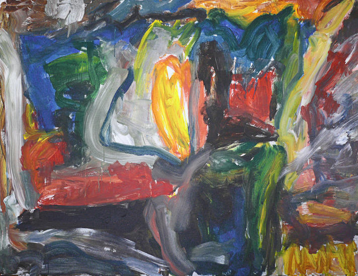 'A nature's entry' - een modern, abstract en groot schilderij van Benfo; samen geschilderd door Ben Vollers & Fons Heijnsbroek; te koop