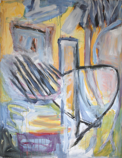 'Bearable lightness' - een modern, abstract en groot schilderij van Benfo; samen geschilderd door Ben Vollers & Fons Heijnsbroek; te koop