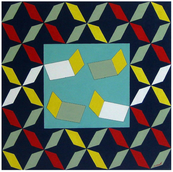 Geometrisch werk: Optical effect in blue