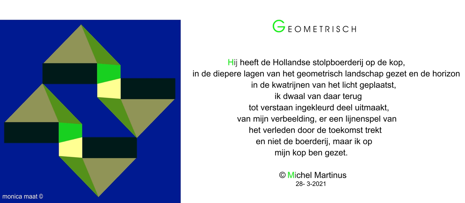 Gedicht over Geometrische Beemster Stolpboerderij van Michel Martinus bij werk van monica maat