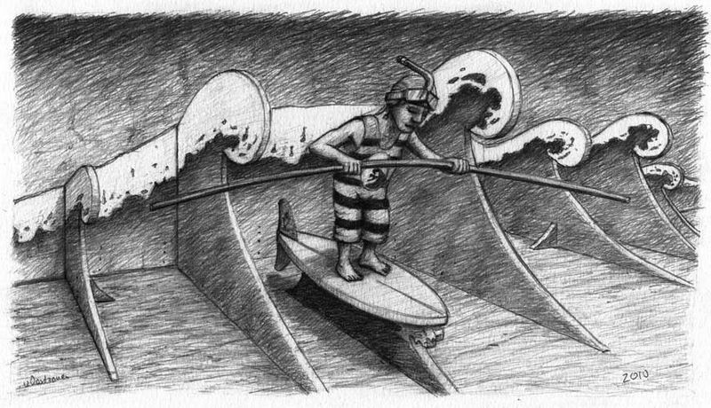 De act van de surfer