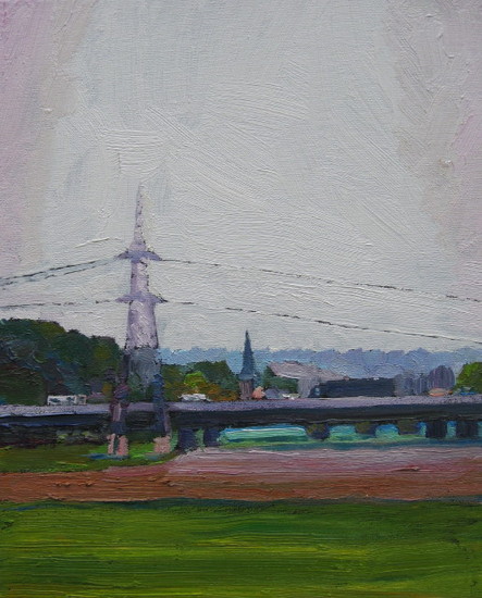 Maasbandijk, toren kerkje Heumen en A73 433