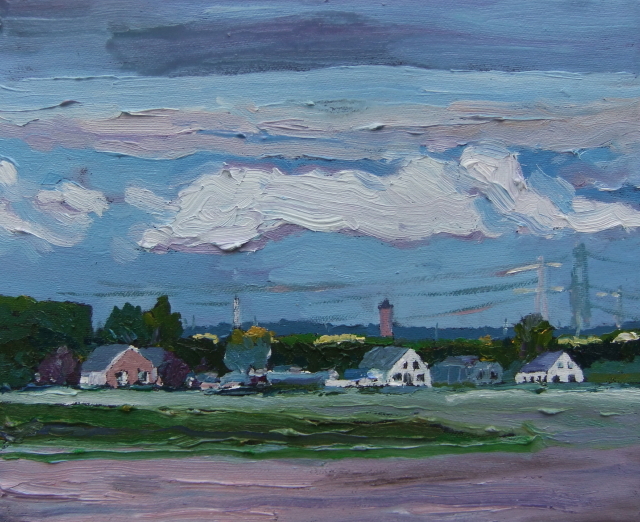 Landschap met kerktoren Elst, heuvelrug Oosterbeek in verte 478