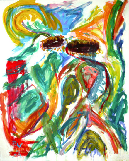 3. Twee zonnebloemen, als symbool van Sint Fransiscus en zuster Clara, uit het drieluik 'Sint Frans', gemaakt op het Zonnelied van Fransiscus
