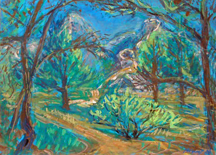 landscape of Saint Rémy de Provence; gouache on paper